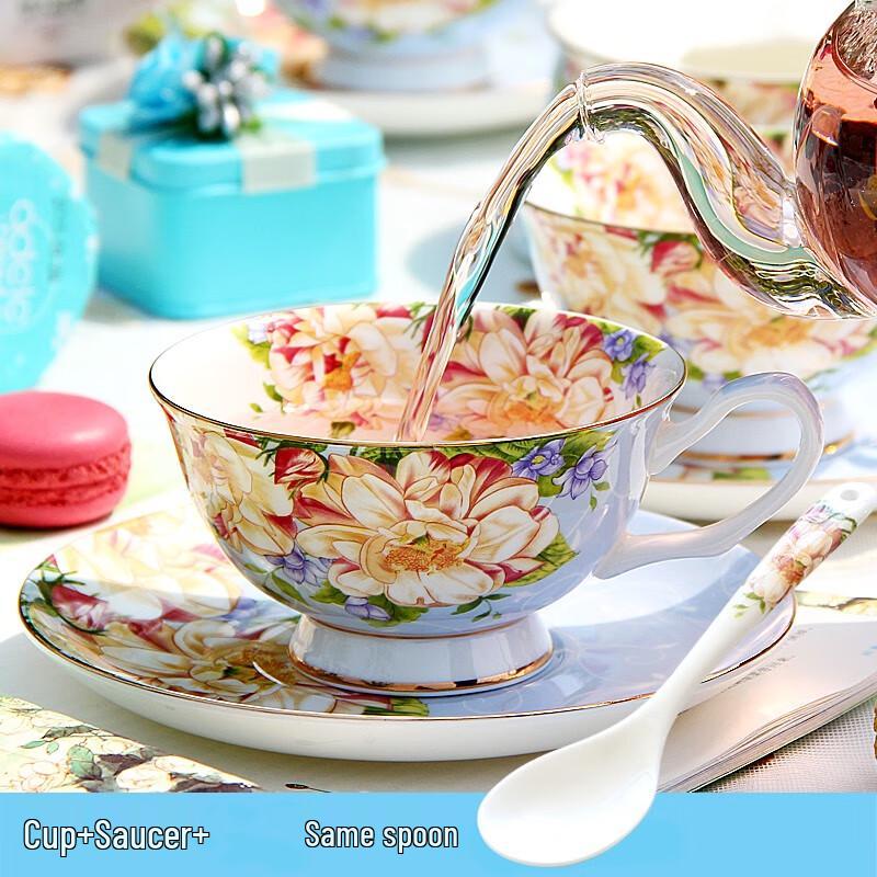 HANDUNYOU Blue Floral Glass Coffee Cup Set