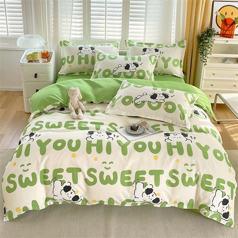 Small Fresh Pure Cotton Brushed Four-piece Set Thickened Washed Cotton Sheets and Quilt Covers Dormitory Three-piece Bedding Set
