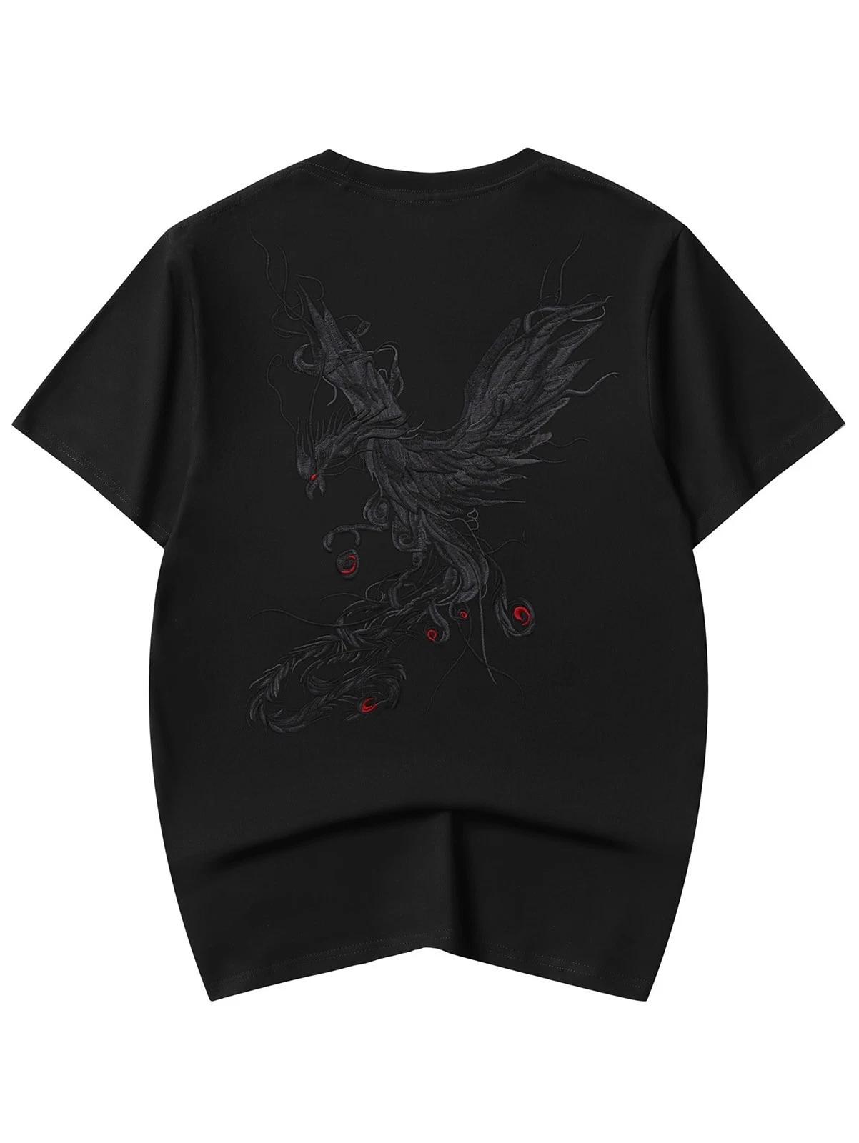 Niepce Japanese Streetwear Embroidery T-shirt Rebirth of the Phoenix Graphic Tee S