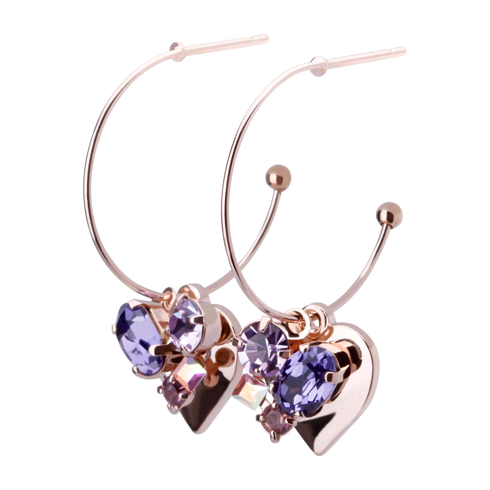 

Сережки LOKUMI Виготовлено в Японії Кристал Preciosa Гіпоалергенні Сережки-кільця з серцем Біжу Великі Підвісні Прості Популярні Сережки-підвіски з серцем Сережки-кільця Біжу