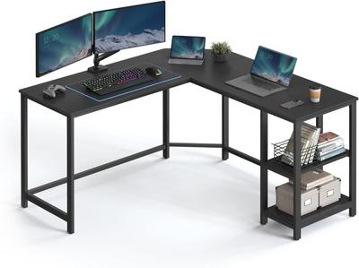 Computer Desk, L-Shaped Corner Desk, 138 X 138 X 76 Cm, Gaming Desk, Workstation with 2 Storage Shelves