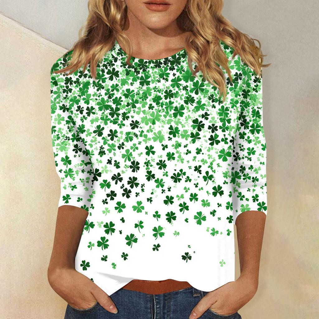 Women's Tops Three-quarter Sleeve Shirt Round-neck Loose Casual Shirt Print T-shirt