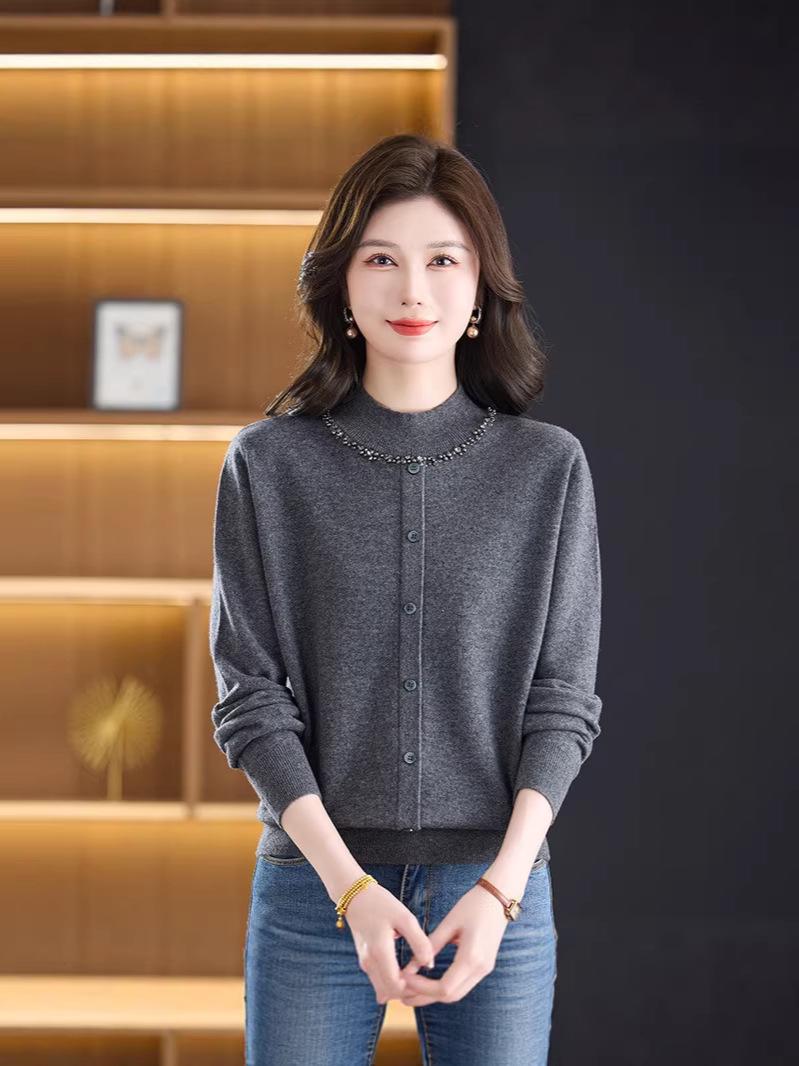 

Women s High-Neck Pure Wool Loose Knit Sweater - Autumn/Winter Collection XL серый