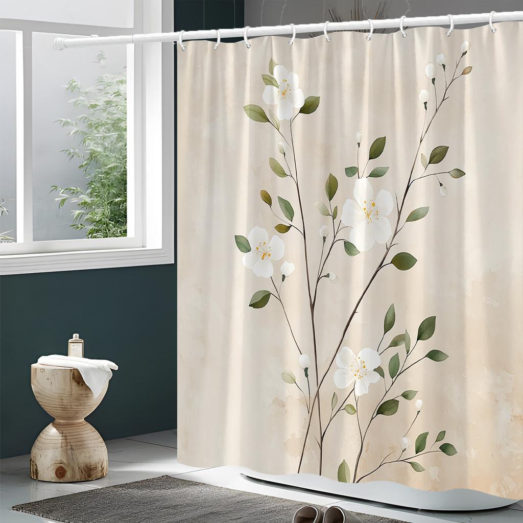 1pc Serene Garden Shower Curtain, Lush Greenery, Lily Pads, and Sunlight Through Bamboo, Tranquil Nature Design