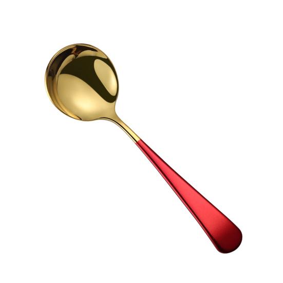 

Ложка из нержавеющей стали с короткой ручкой, десертная ложка, устойчивая к ржавчине сервировочная ложка, нескользящая ложка для перемешивания для домашней кухни красный