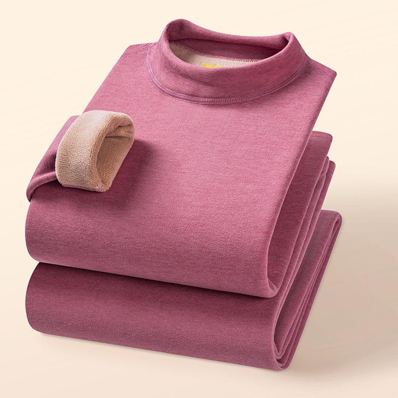Camel Wool Fleece-Lined Underwear Set: Thick, Warm Base Layer for Women - Ideal for Autumn and Winter.