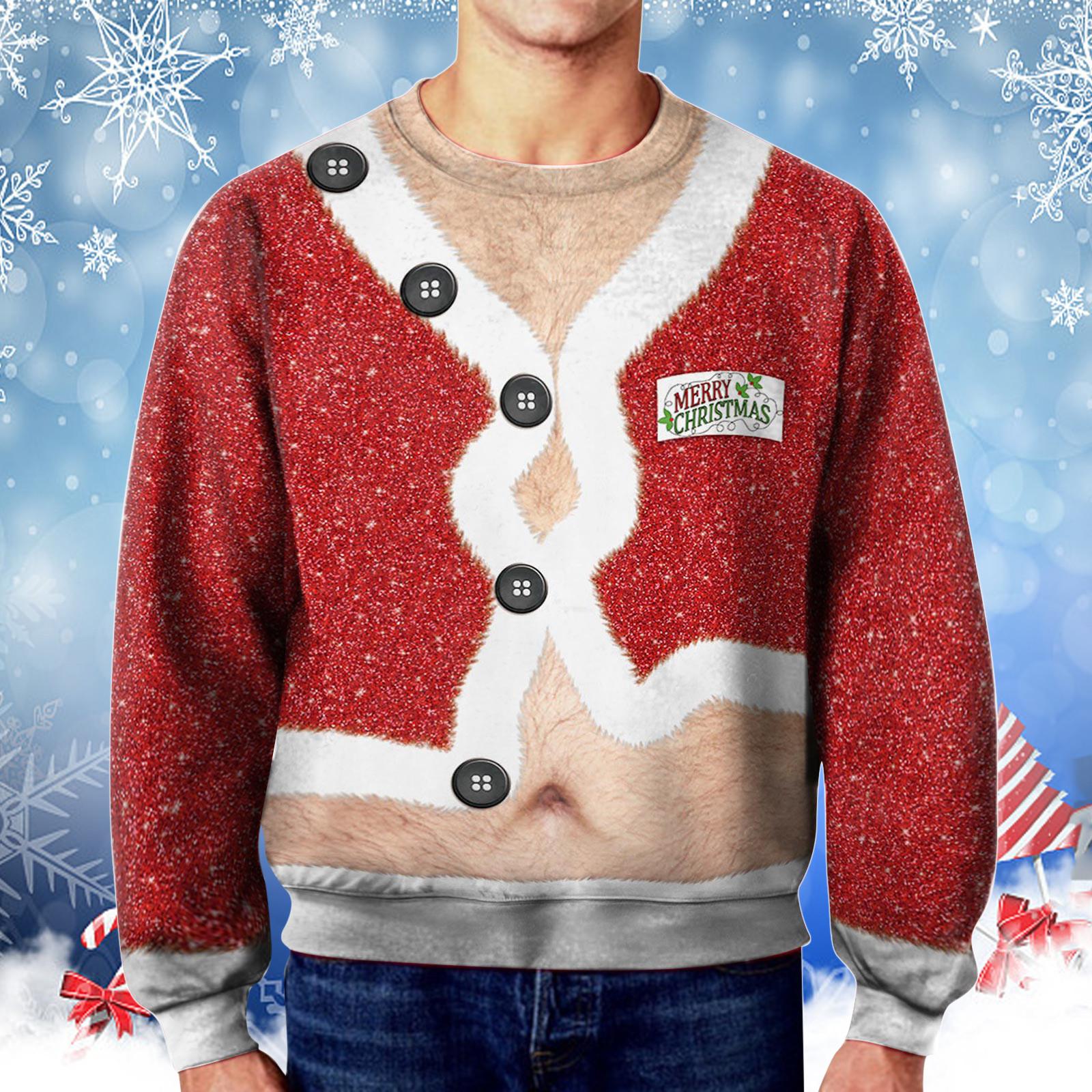 

Чоловічі зимові різдвяні фестивальні теплі модні модні блузки з круглим вирізом і довгими рукавами з капюшоном. Чоловічі м’які світшоти. XL