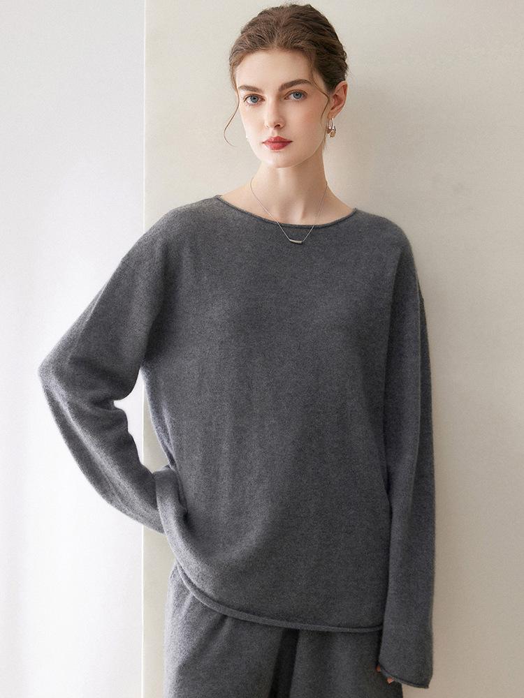 Women's Off-Shoulder Cashmere Pullover – 2026 Winter Loose Fit with Rolled Hem