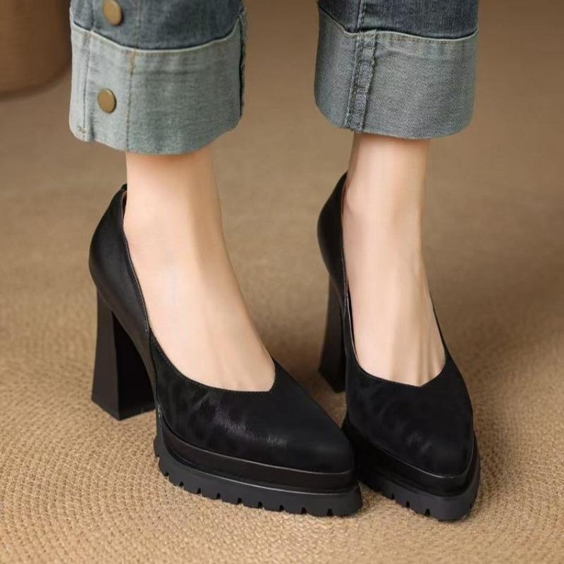 Fashion High Heels Women Shallow Shoes Fashion Chunky Pointed Toe Pumps 2025 Autumn New Trends Elegant Shoes Designer Party Zapatillas