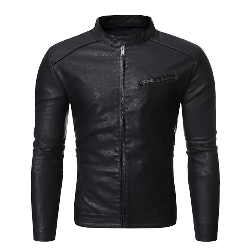 Spring and Autumn New Stand-up Collar PU Leather Jacket Men's Slim Handsome Baseball Clothing Trendy Fashion Youth Motorcycle Leather Jacket