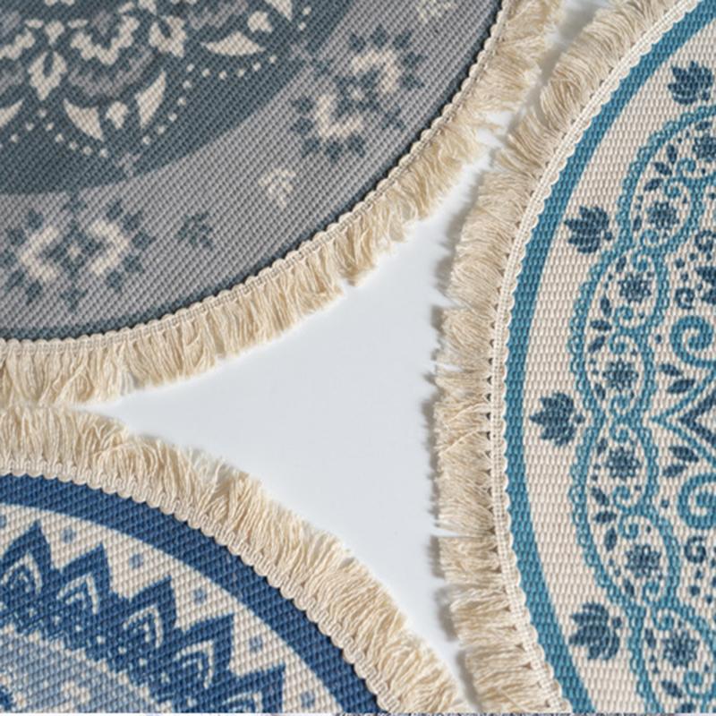 Nordic Round Carpet Rugs Boho Ethnic Mandala Tassel Carpet for Living Room Cotton Linen Big Floor Rug Modern Classic 90cm Mats
