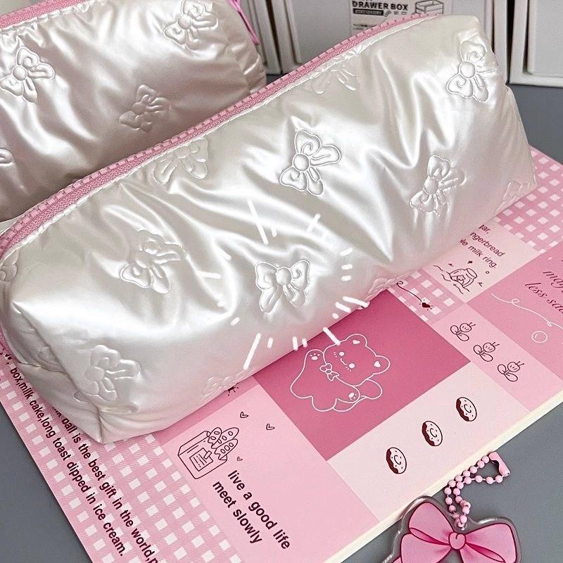 

1pcs Creative Pink Bow Pencil Case Large Capacity Storage Pencil Bags Multi-Functional Stationery Organizer Bag