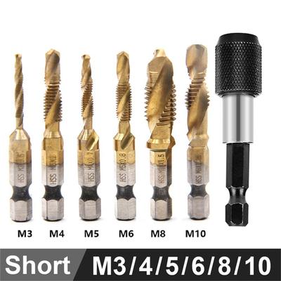 7Pcs/SET Combination Drill Tap Bit HSS Screw Thread Metric Tapping for Deburring