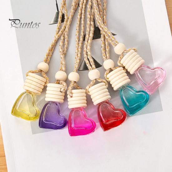 Clear Glass Perfume Bottle 6ML Car Refillable Decoration Colorful Love Heart Shape Wood Lid Aromatherapy Essential Oil Empty Hanging Pendant Mini Air