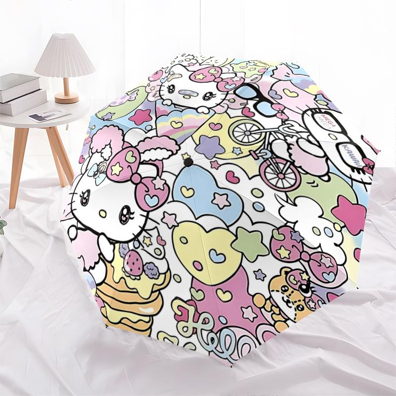 

1pc Hello Kitty Mega Kawaii Automatic Folding Umbrella - Portable Tri-Fold Design with 8-Rib Iron Frame, Perfect for Fans, Travel, Everyday Use, and F