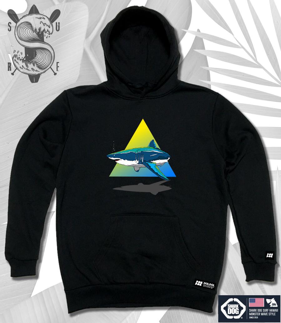 Doldol Shark-Dog-Hoody-105 Shark Dog Surfing Hawaii Character Graphic Hoodie Black/Xxl