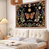 Mystical Moon Phase Butterfly Tapestry, Floral & Celestial Print with Wildflowers, Wall Decor for Nature & Witchy Rooms