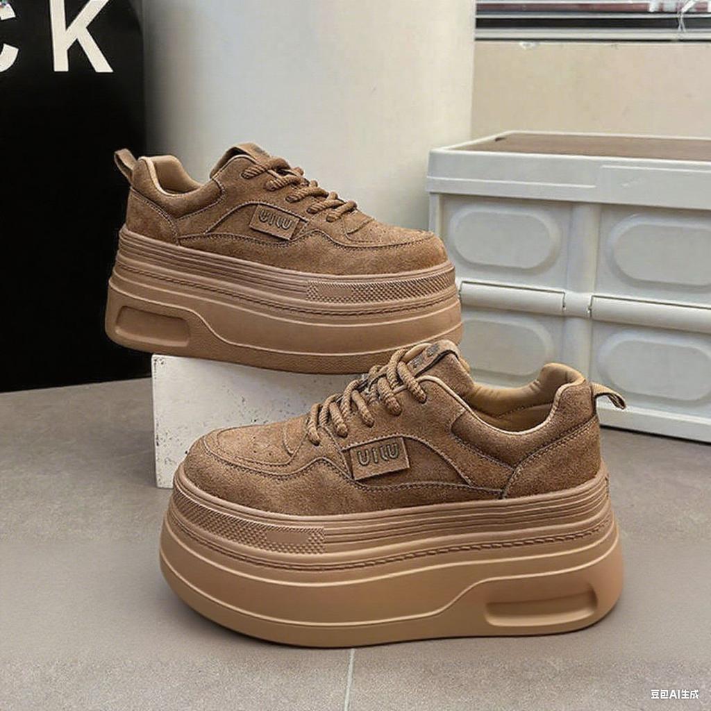 Vintage Maillard Lace-up Casual Shoes Autumn New Matte Small Thick-soled Heightening Muffin Shoes Women