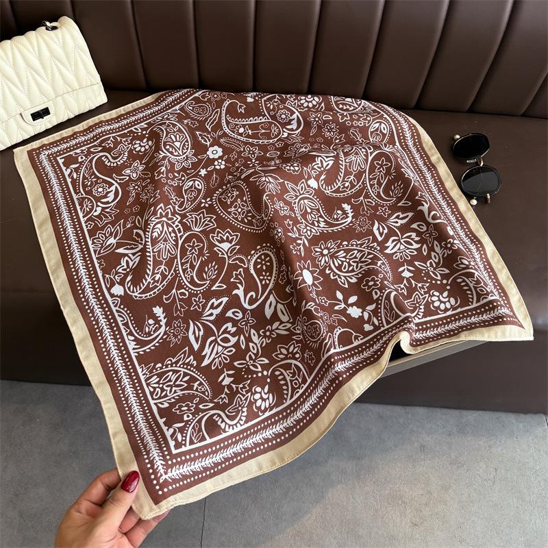 Retro cashew imitation velvet herringbone pattern cotton and linen small square scarf silk scarf headscarf shawl sun protection scarf women's scarf