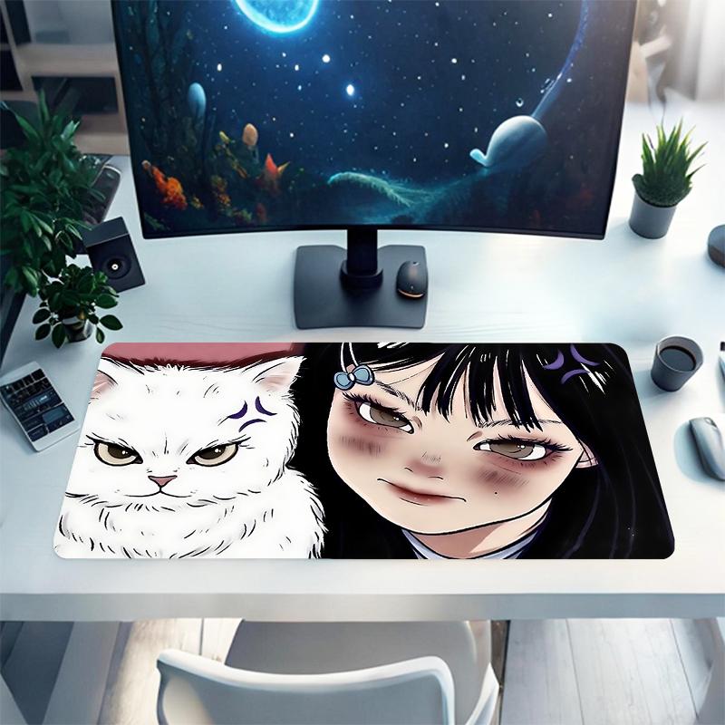 1Pc Ethereal Cat Girl Gaming Mouse Pad Keyboard Desk Mat Non-slip Rubber Lock Edge Waterproof Computer Mousepad for Office Home Decor S1737