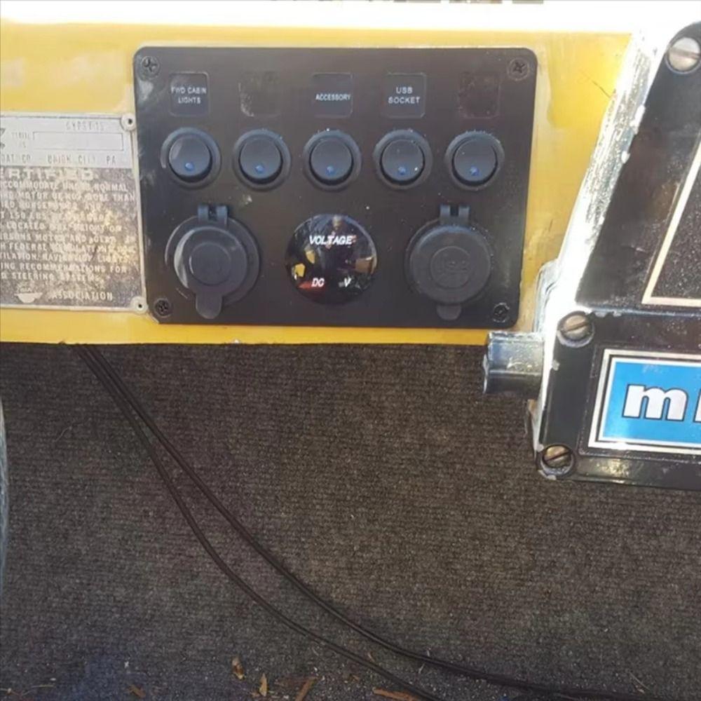 Dual USB Socket 5 Gang Switch Panel 12V/24V LED Voltmeter Power Outlet ON-OFF Toggle For Car  Car