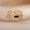 New Personalized Fashion Classic Green Irregular Double layer Zircon Ring Women's Stainless Steel Gilded Wedding Ring
