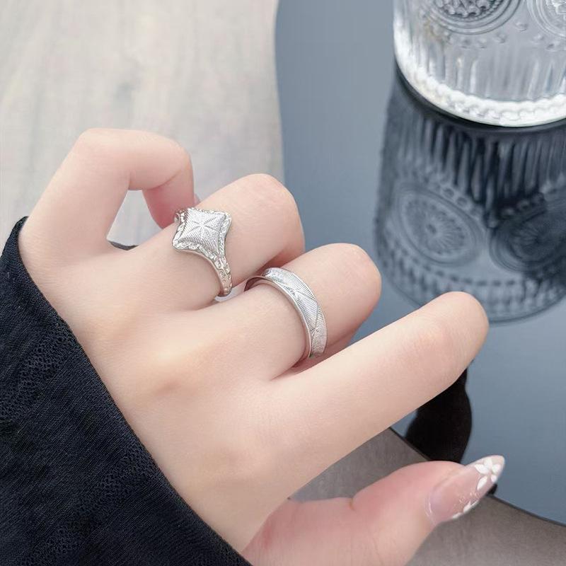 French Personalized Plain Ring Brushed Tetragonal Open Ring, Women'S Exquisite Niche Design, Advanced Sense Stacked Index Finger Ring
