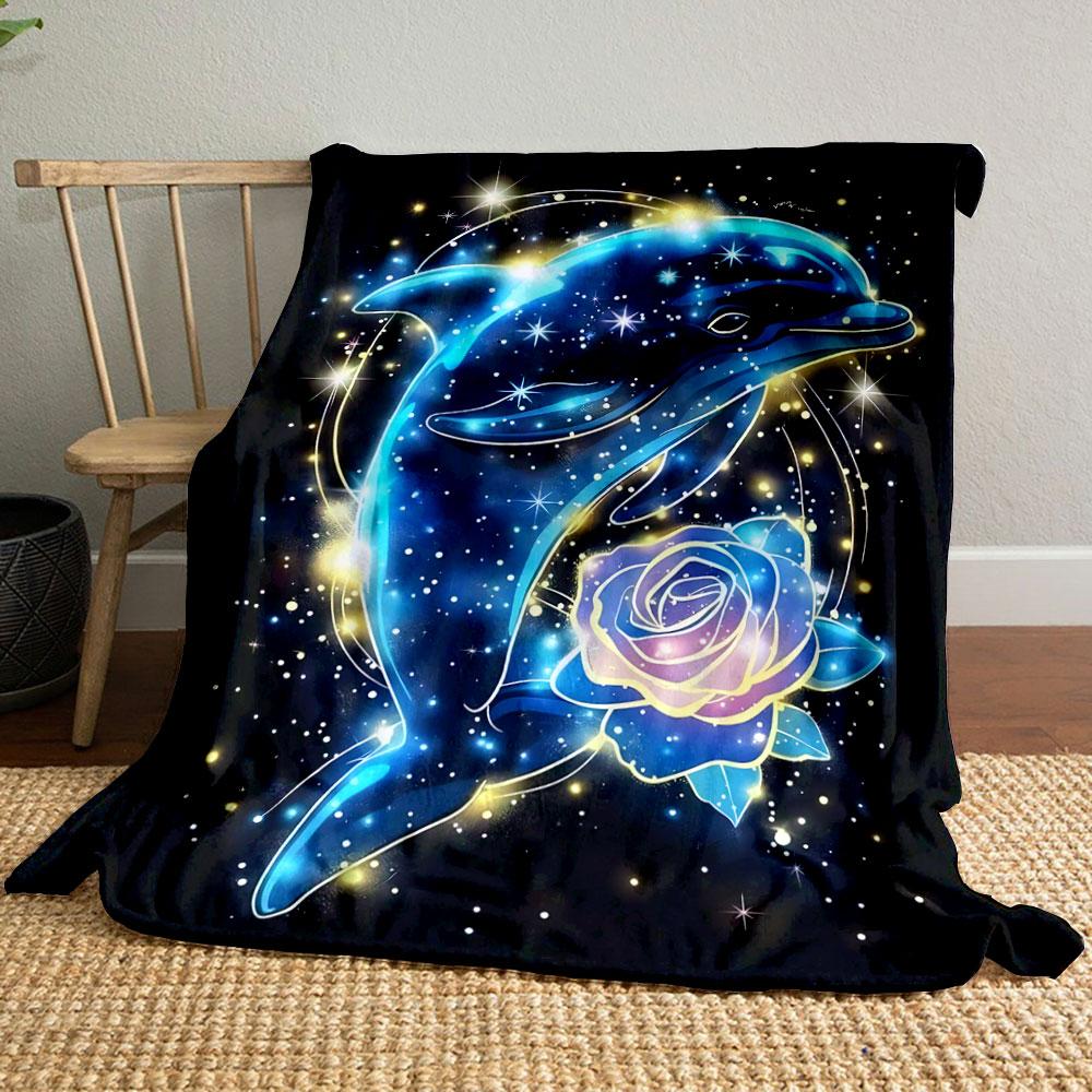 

Celestial Dolphin Rose Blanket bedroom Blanket for Livingroom Couch lunch break Soft throw for Friend s festival Gift 80cm x 120cm
