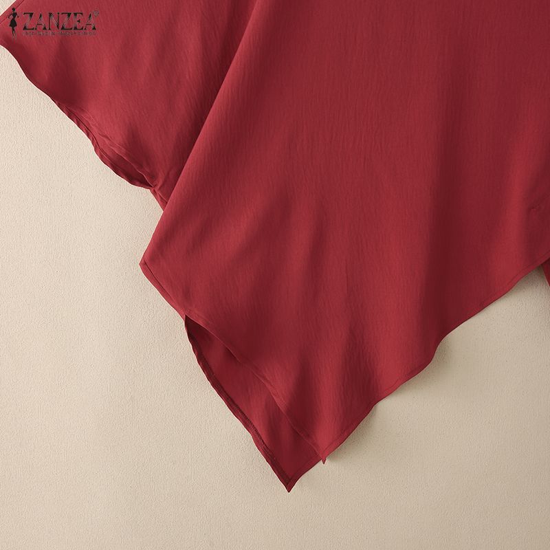 ZANZEA Women Casual Round Neck Summer Half Sleeve Irregular Hem Blouse
