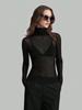 Fall Winter New Stand Collar Solid Mesh Slim Fit Long Sleeve Slimming Elegant Commute Top