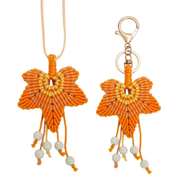 Woven Maple Leaf Sweater Chain Handmade Long Rope Necklace Tassels Keychain Bag Charm Pendant Thanksgiving Necklace