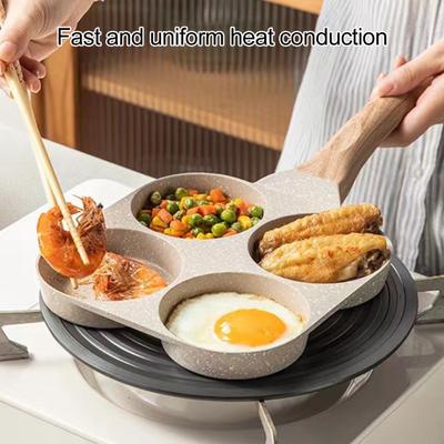 Yousheng Poêle à frire antiadhésive à 4 trous pour omelettes, steaks, fond épais, ustensile de cuisine pour œufs, hamburgers