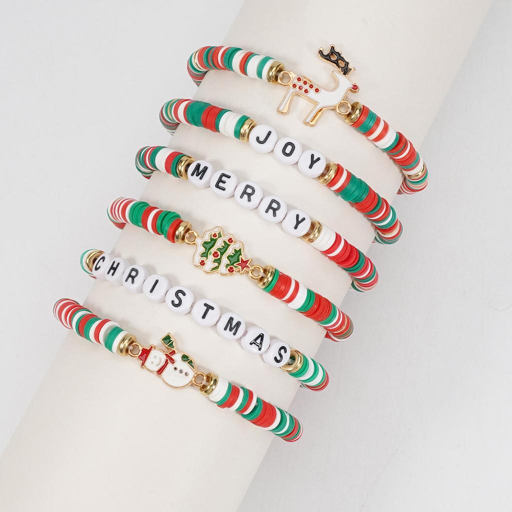 2025 Holiday Bracelet: Antler, Snowman & Tree Polymer Clay Elastic