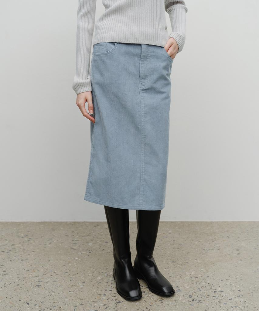 Malittepeulangsowajeobeo W Classic Corduroy Midi Skirt Sky Blue