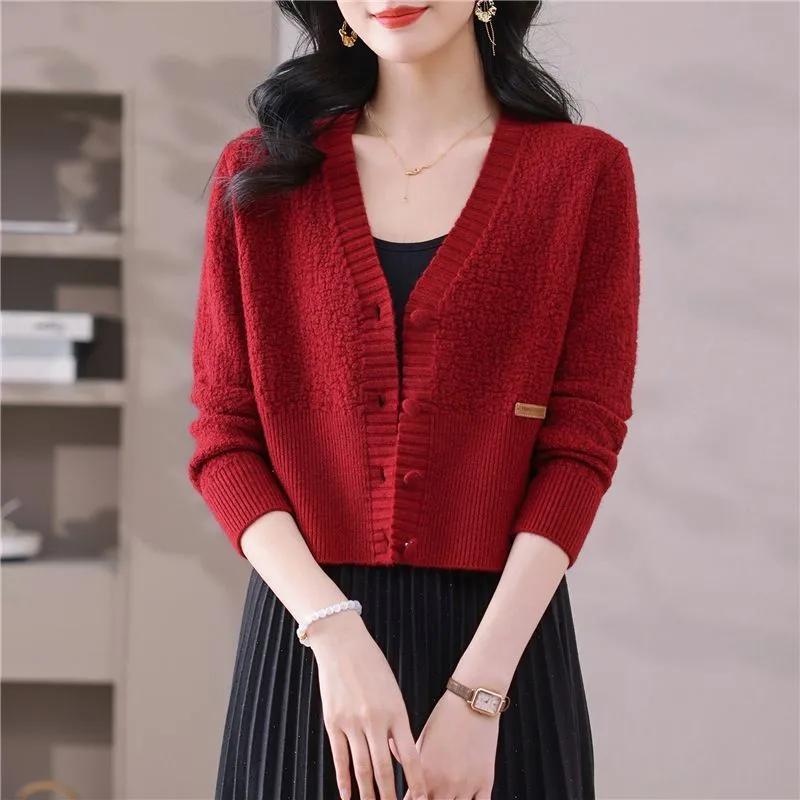 New High-waist Spring Autumn Short Knitted Cardigan with Skirt Sweater Jacket Outer Top for Women