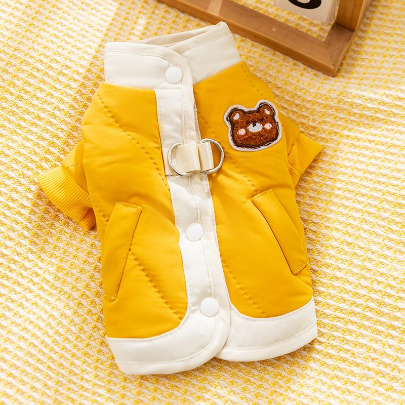 Cute dog cotton-padded clothes to keep warm in autumn and winter Small dog Teddy Bigbear bear sticker quilting cotton two-legged pet clothes