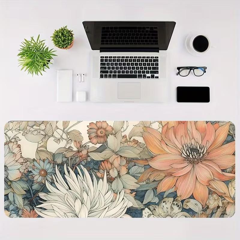 Pastel Pink Daisy Floral Gaming Mouse Pad Soft Hand Drawn Flower Leaf Print Non Slip Desk Mat For Girls Office Laptop Keyboard