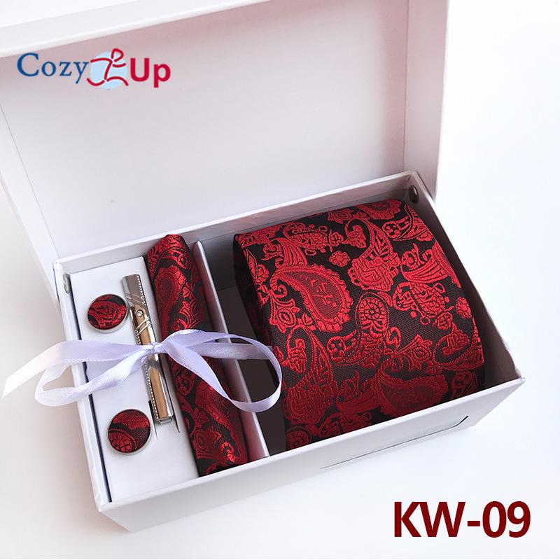 Cozy Up 6 Pieces Set Paisley Men's Tie Including Tie Square Scarf Cuff Tie Clip Gift Box