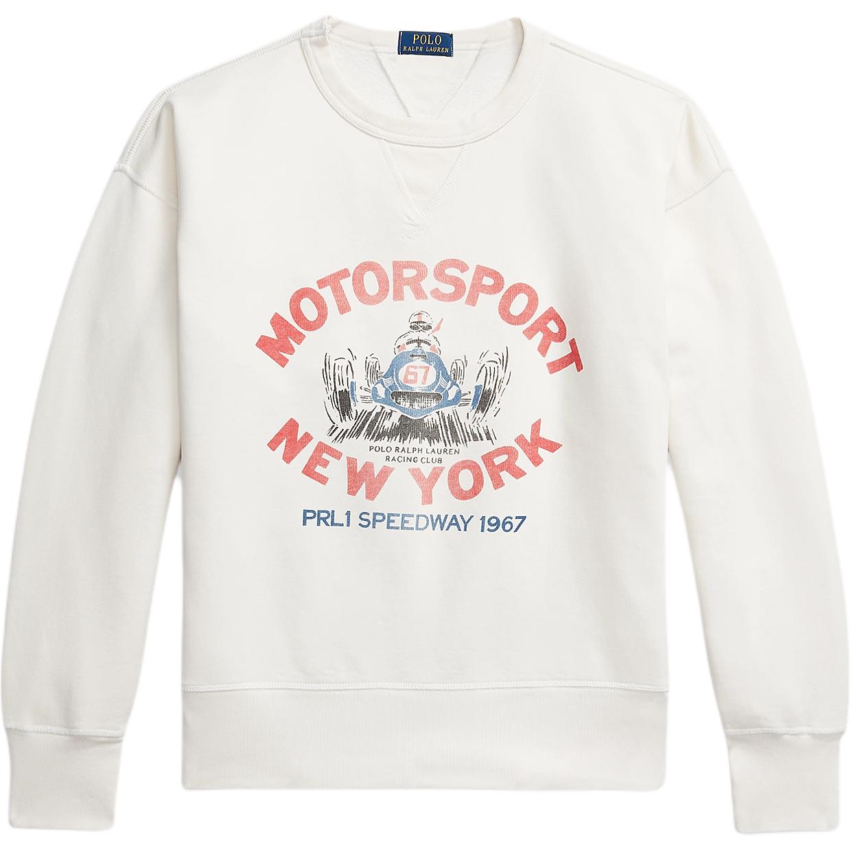 

Polo Ralph Lauren SS25 Флисовая толстовка с длинным рукавом из смеси хлопка с гоночным принтом Мужская толстовка Белая 710972336-001 M