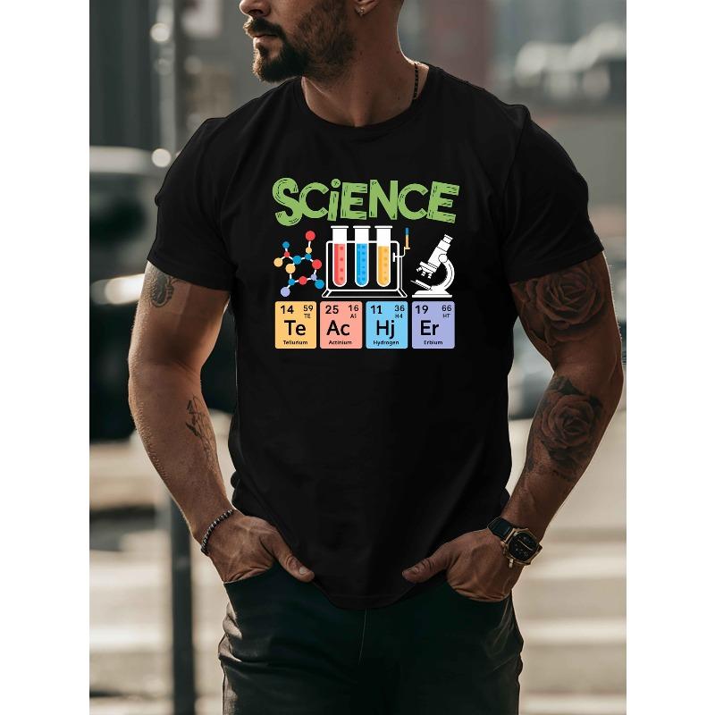 European Sizes Men's Science-Themed Short Sleeve T-Shirt - Chemistry & Physics Print - Breathable Round Neck Casual Summer Tee