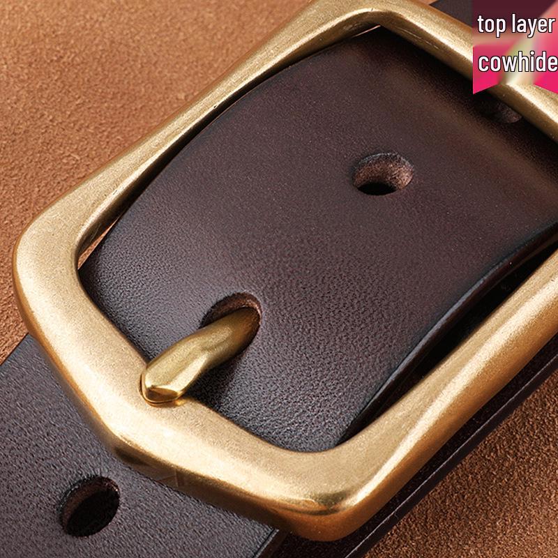 Pánský retro pásek z vrchní vrstvy hovězí kůže s masivní mosaznou kolíčkovou přezkou