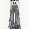 Unisex Straight-Leg Workwear Jeans with Multi-Pockets and Trendy Ripped Design