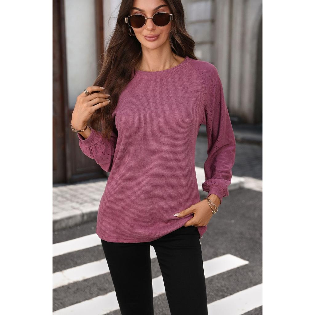 Women's Solid Color Crew Neck Loose Long Sleeve Patchwork T-shirt Top Fall Winter New For Cross-border Trade