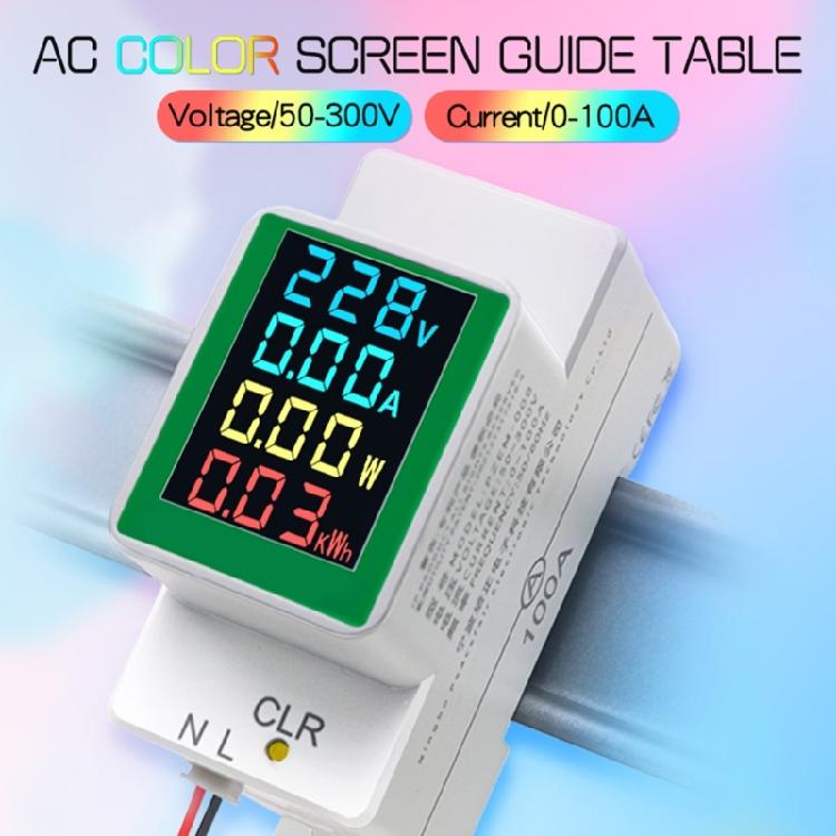 Single Phase Energy Meter Din Rail Electricity Usage Monitors AC50-300Volt 0-100A Voltmeter Ammeter Watt Kwh