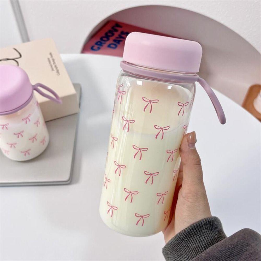 Creative Large Capacity Water Bottle 400ml/600ml Transparent Drinking Kettle Pink Bow Water Cup Bubble Tea Coffee