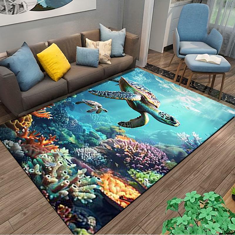 Sea Turtle Underwater Coral Reef Themed Area Rug for Home Decor Suitable for use as an anti-slip for living room bedroom sofas