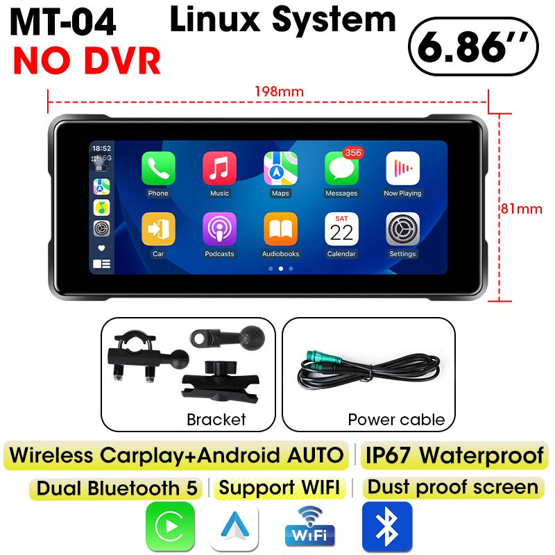 

GPS-навигация 2K Автомобильный видеорегистратор Мотоцикл Беспроводной Carplay Android Auto IPX7 Водонепроницаемый Портативный Экран TPMS Bluetooth Moto Мотоцикл