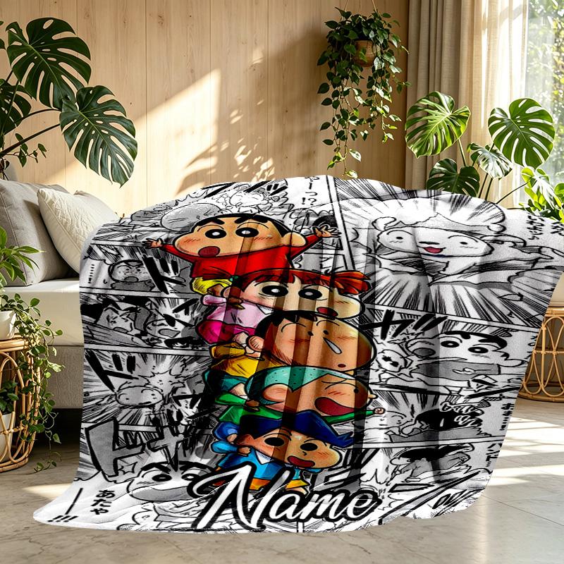 Custom Name Personalized Crayon Shin Print Blanket, Home Decor, Bedroom, Sofa, Camping, Couch, Gifts for Birthday ChristmasEnthusiasts