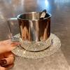 Rhinestone Coffee Cup Set with Saucers Shimmering Stainless Steel Insulated Mugs  Dessert Plates for Americano Latte Cafe Gift