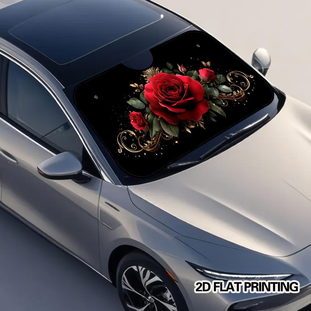 1Pcs Elegant Red Rose Car Windshield Sunshade UV Rays Heat Blocker Keeps Vehicle Cool Unique Design Fit Sedans SUVs Trucks RVs